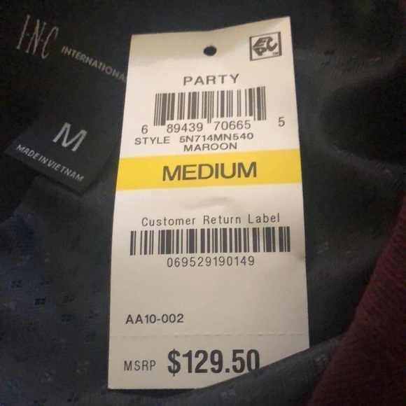 INC Mens Soft Holiday Burgundy Blazer Sport Coat Sz. M 2 Button Modern Tailored - Picture 11 of 11